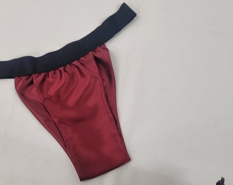 Men RED shiny satin briefs tanga like underwear fully lined with silky finish.