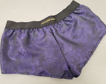 Womans PURPLE silk paisley boy shorts, pajamas, french knickers made in france