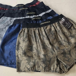 HERR siden boxershorts bunt paisleymönster handgjorda i Frankrike; svart, rött, marinblått, guld och silver perfekt make present pojkvän present