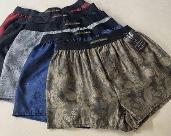 MEN silk boxer shorts bundle paisley handmade in France; black, red, navy, gold and silver perfect husband gift boyfriend present