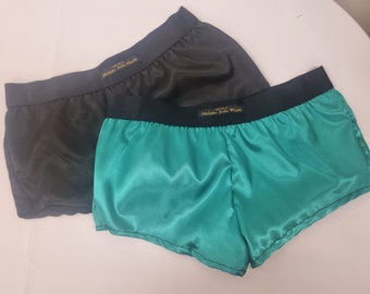 Womans double bundle GREEN and BLACK satin boy shorts, pajamas, french knickers made in france