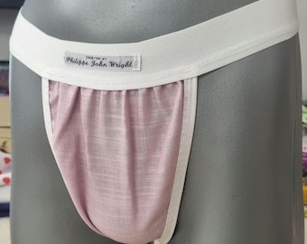 Mens thong PINK organic linen briefs tanga like underwear soft elastic husband underpants thong briefs for boyfriend cheeky gift
