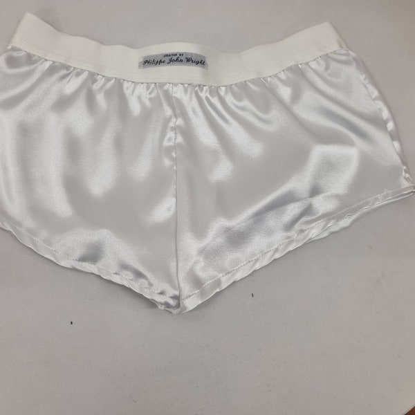 Womans WHITE satin boy shorts, pajamas, french knickers made in France