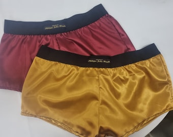 Womans double bundle BURGUNDY and GOLD satin boy shorts, pajamas, french knickers made in france