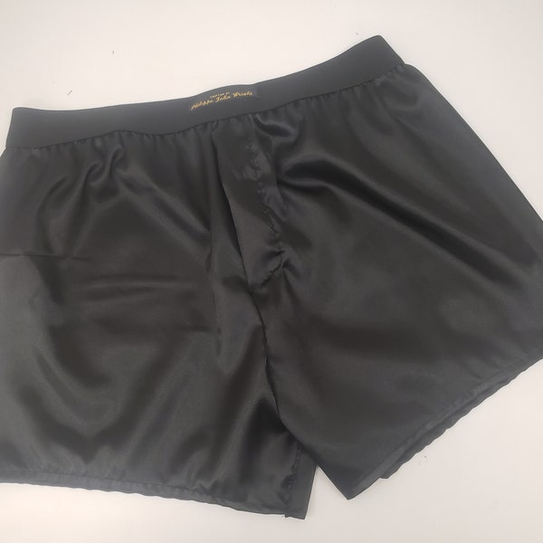 BLACK silky satin boxer shorts for men made in France