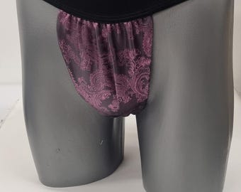 Herren-Slips aus glänzender Seide mit Paisley-Muster, Tanga-ähnliche Unterwäsche, vollständig gefüttert mit seidigem Finish.