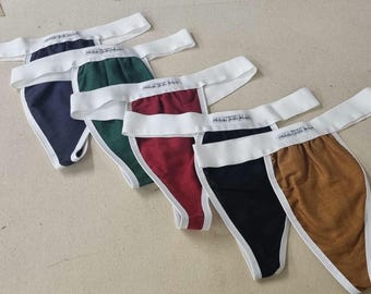 Mens thong bundle navy black green red and brown organic linen briefs tanga like underwear fully lined soft elastic bundle