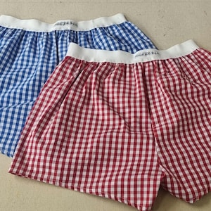 Gingham fabric natural cotton men boxer shorts made in France with white elastic. Mr grift for him husband present boyfriend underwear