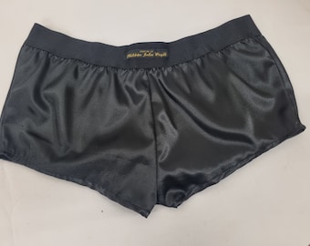 Womans BLACK satin boy shorts, pajamas, French knickers made in France