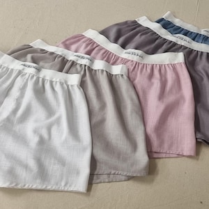 Paquete de calzoncillos bóxer de lino orgánico para hombre, con estampado paisley, hechos a mano en Francia; beige, azul, gris, blanco y rosa, regalo perfecto para esposo o novio.