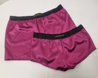 His and her satin MAGENTA boxer short and boy shorts bundle hand made in France.