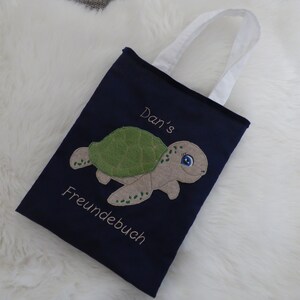 Sac à livres Friends, appliqué tortue avec nom personnalisé, brodé, bordure, maternelle et école, garçons et filles