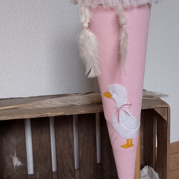 Schultüte, Zuckertüte, rosa, personalisiert, mit Namen,  Mädchen,  Prinzessin,  Gans,  Gänsblümchen , 70cm, 35cm