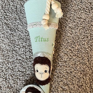 Geschwistertüte Affe ,Tüte aus Waffelstoff  Kindergartentüte  Mädchen, Jungen,Kita Tüte Kletti Ergobag ,Zuckertüte