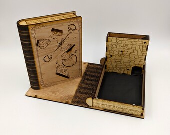 Black Hole Hollow Book Dice Tower and Tray, Looks like a secret book dice box, Pathfinder Accessories, Dungeons & Dragons