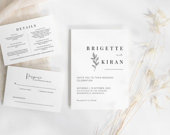 Modern Minimalist Wedding Invitation Set, Wedding Invitation Template Set Download, Printable Wedding Invitation Set