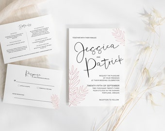 Moderne minimalistische wunderliche Hochzeitseinladungs-Set, Hochzeitseinladungs-Vorlagen-Set Downlodd, druckbare Hochzeitseinladungs-Set