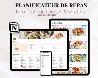 Planificador de comidas EN FRANCÉS | Notion - Menú semanal automático y lista de la compra + recetario digital | Planificador de comidas