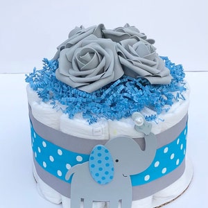 Diaper Cake 1 Tier, Elephant /Jungle Style,Unisex ,Baby Shower Centerpiece Decor Gift, Neutral, Practical Handmade Gift