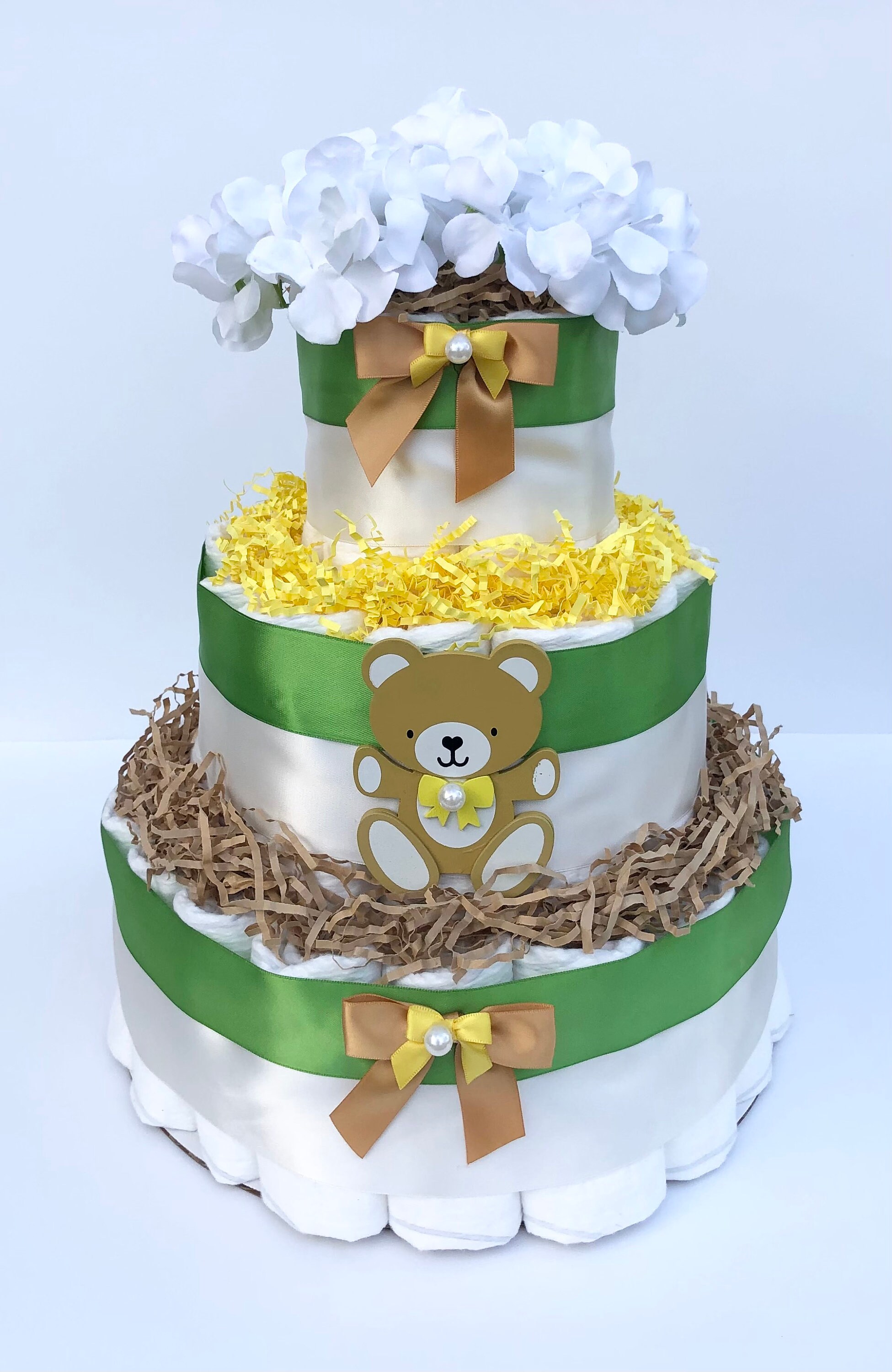 Teddy Bear Diaper Cake: 3-tier Neutral Baby Shower Centerpiece - Etsy