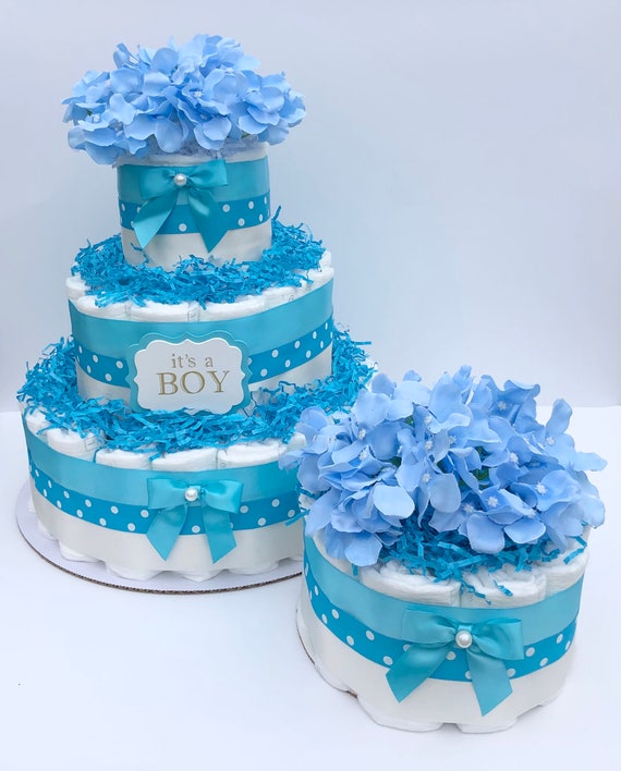  Pastel de pañales azul clásico para baby shower (3 niveles),  pastel de pañales azul para bebé, pastel de pañales para niños, pastel de  pañales azul, pastel de pañales It's aBoy, centro