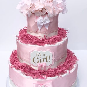 Diaper Cake 3 Tier, Pastel Pink Style,Baby Girl, Baby Shower Centerpiece Decor Gift,Neutral, Practical Handmade Gift