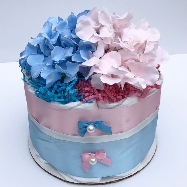 Diaper Cake - Gender Reveal - Small-  Neutral - Baby Girl or Boy - Baby Shower Gift- Centerpiece - Pampers