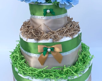Forest Diaper Cake: 3-Tier Neutral Baby Shower Centerpiece