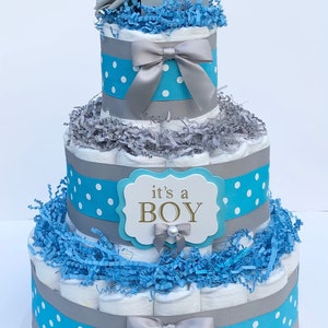 Diaper Cake 3 Tier, Elephant /Jungle Style,Baby Shower Centerpiece Decor Gift, Neutral, Practical Handmade Gift