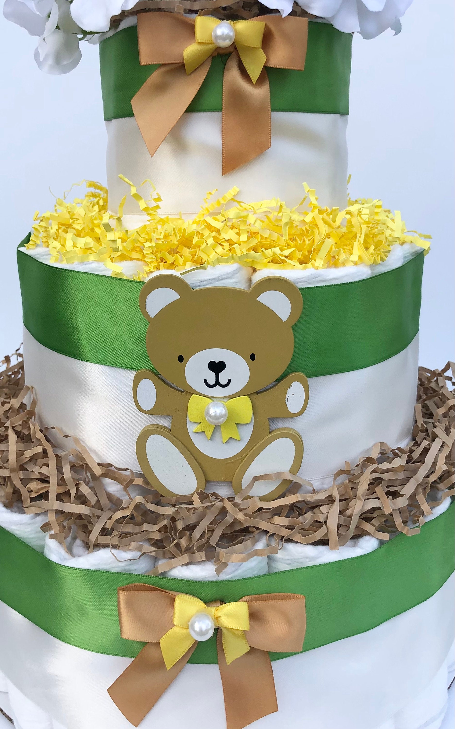 Teddy Bear Diaper Cake: 3-tier Neutral Baby Shower Centerpiece - Etsy