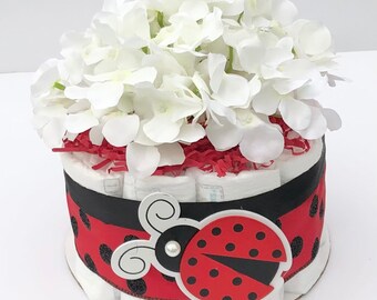 Baby Girl- Boy Diaper Cake -Small- LadyBug Style - Neutral - Baby Shower Gift - Centerpiece- Pampers