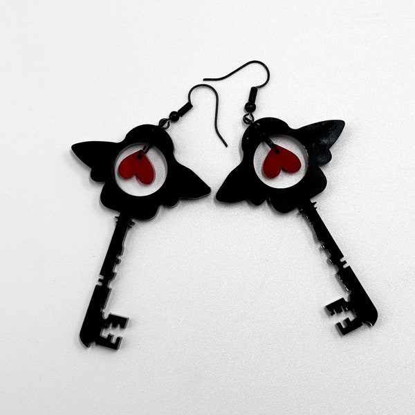 Hazbin Hotel Key Earrings with Hearts Hand Made!!! 2 Colors Available!