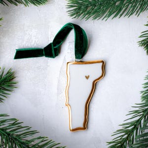 Vermont State Christmas Tree Ornament: State Keepsake w/ 22k Gold | Holiday Decor | Gift Ideas | Home Decor | Christmas Gift | Handmade