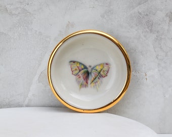 Pastel Butterfly Trinket Dish | Handmade Pottery Ring dish with Gold | Wedding Gifts |  Jewelry Dish | Handmade | Insects | Engagement Gift