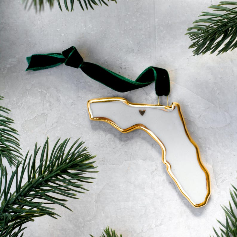 Florida State Christmas Tree Ornament State Keepsake W/ 22k Gold