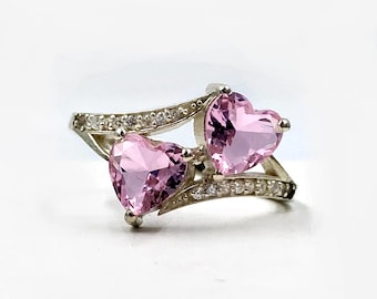Pink Rose Quartz Heart Ring: 925 Sterling Silver Bridal Jewelry