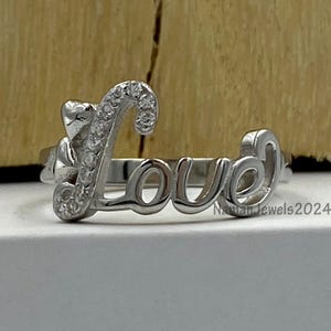 Script Love Ring, Love Moissanite Diamond Ring, Girlfriend Gift Ring, Friendship day Gift ,Gold Love Ring with Diamonds, Anniversary Ring.