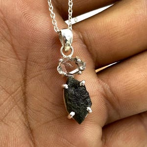 Sterling Silber Moldavit Herkimer Diamant Anhänger : Rohedelstein
