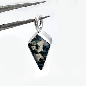 Delicate Moss Agate Kite Shape Necklace Silver Sterling Silver Necklace Dainty Necklace Kite Shaped Moss Agate Promise Gift Statement Women.