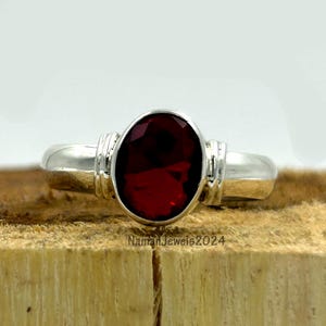Delicate Red Garnet Ring: Oval Solitaire, 925 Sterling Silver