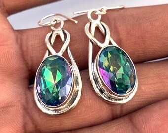 Mystic Topaz Earrings: Purple Gemstone, Sterling Silver Dangle Drop