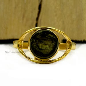 ハンドメイド 925 スターリングシルバー ラウンド 天然モルダバイト リング - チェコ共和国