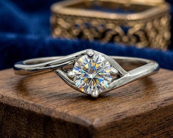 Solitaire Moissaniet-verlovingsring, rond geslepen sterlingzilver, certificaat edelsteen