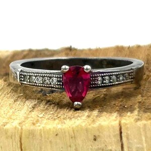 Pear Garnet & Moissanite 925 Sterling Silver Ring: Vintage Wedding Jewelry
