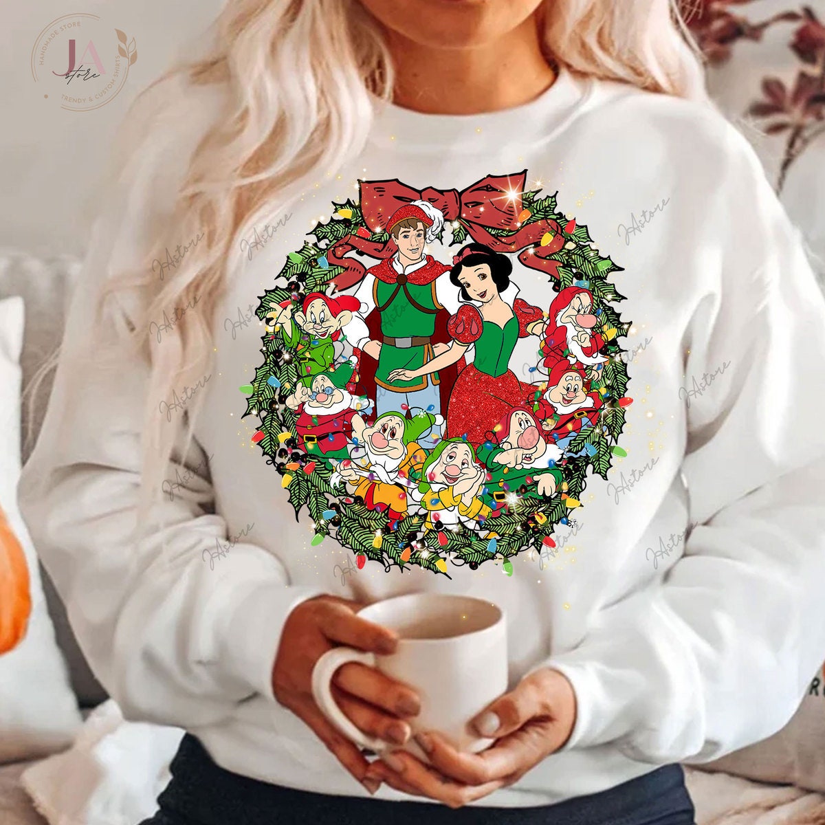 Discover Vintage Disney Snow White All Dwarfs Christmas Sweatshirt