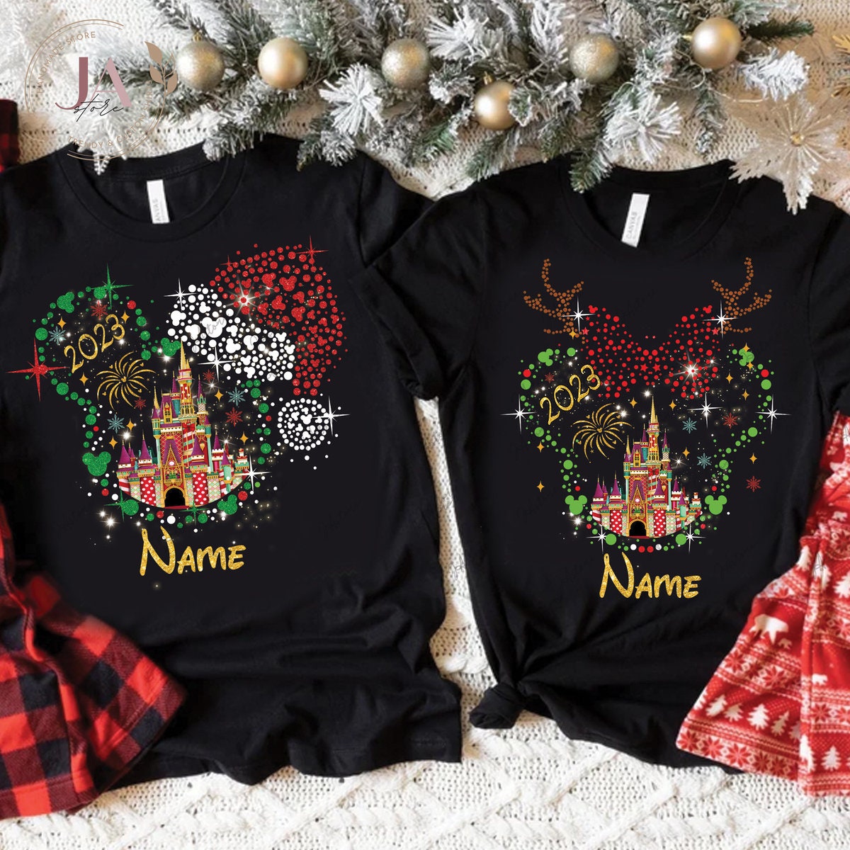 Discover Personalized Mickey Minnie Head Christmas Shirt | Disney Family Custom Shirt