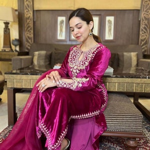Designer Pakistani Pink Velvet Suit Zari Embroidery Work Suit