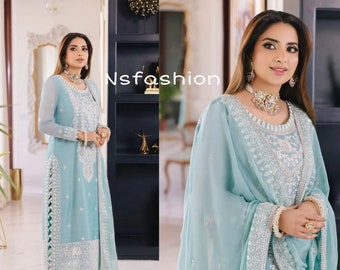 Amazing Designer Blue Trouser Pant Suit Readymade Party Wear Shalwar Kameez  Indian Wedding Wear Salwar Suit Plazzo Style Festival Dresses 