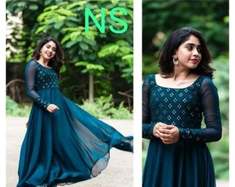 Teal Blue Designer Faux Georgette Khajuri Plazzo Long Top and Dupatta