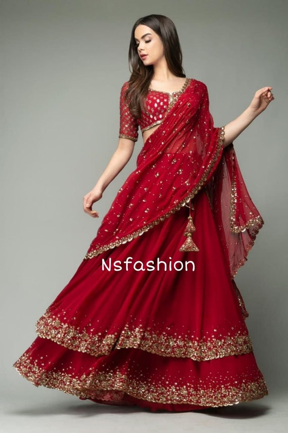 Premium Designer Red Lehenga Choli for Wedding Function, Partywear 3pc  Readymade Lehenga Choli , Bridal Lehenga ,red Lehenga Choli,lehengas -   Canada